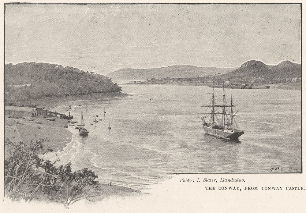 WALES. The Conwy, from Conwy Castle 1901 old antique vintage print picture